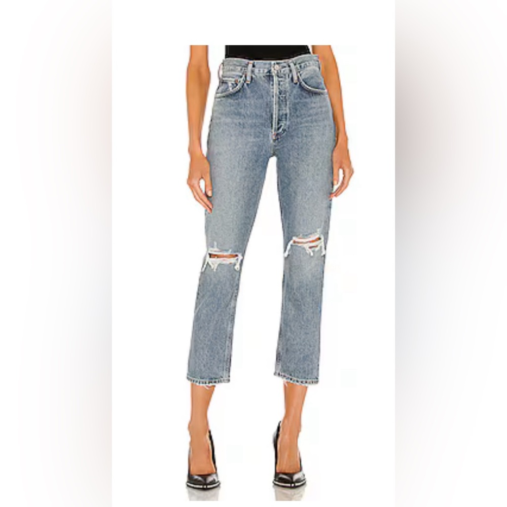 Agolde Riley High Rise Straight Crop Jean, color Escalate, NWT, Size 27